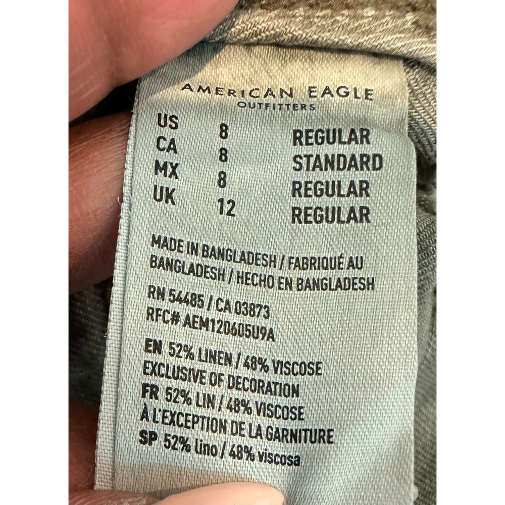 American Eagle Women Olive Green Linen Blend Utility Cargo Pants Sz 8 Reg Safari - Picture 13 of 15